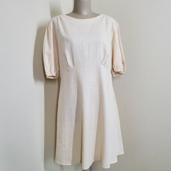 Asos Design Linen Mini Dress With Puff Sleeves - Picture 8 of 9